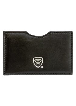 Etui ze skóry blokujące kartę płatniczą RFID ze srebrnym logo (Czarny) ze sklepu Koruma ID Protection w kategorii Etui - zdjęcie 186242293