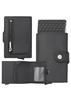 Portfel męski z kieszenią na bilon oraz aluminiowym etui z wysuwanymi kartami (czarny) ze sklepu Koruma ID Protection w kategorii Portfele męskie - zdjęcie 186242534