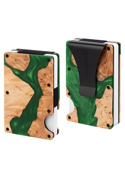 Aluminiowe etui z klipsem na karty kredytowe (drewno + zielona żywica) ze sklepu Koruma ID Protection w kategorii Etui - zdjęcie 186242590