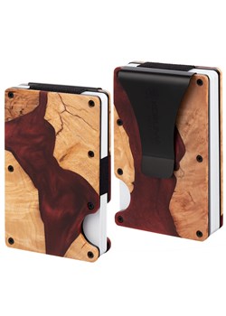 Aluminiowe etui z klipsem na karty kredytowe (drewno + czerwona żywica) ze sklepu Koruma ID Protection w kategorii Etui - zdjęcie 186242901
