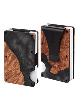 Aluminiowe etui z klipsem na karty kredytowe (drewno + czarna żywica) ze sklepu Koruma ID Protection w kategorii Etui - zdjęcie 186242981