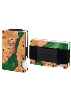 Aluminiowe etui z gumką na karty zbliżeniowe RFID (drewno + zielona żywica) ze sklepu Koruma ID Protection w kategorii Etui - zdjęcie 186243040