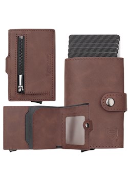 Portfel męski z kieszenią na bilon oraz aluminiowym etui z wysuwanymi kartami (ciemny brąz) ze sklepu Koruma ID Protection w kategorii Portfele męskie - zdjęcie 186243164