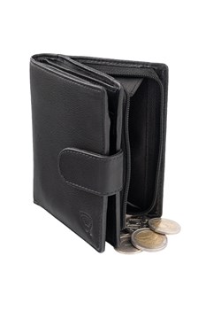 Pionowy portfel męski skórzany z zamkiem na monety oraz ochroną RFID (czarny) ze sklepu Koruma ID Protection w kategorii Portfele męskie - zdjęcie 186243292