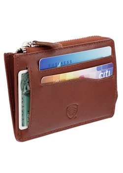 Mały skórzany portfel na karty zamykany na zamek (Brązowy) ze sklepu Koruma ID Protection w kategorii Portfele męskie - zdjęcie 186243294