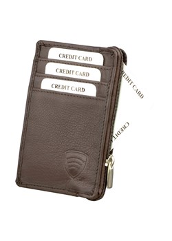 Mały skórzany portfel na karty zamykany na zamek (Brązowy) ze sklepu Koruma ID Protection w kategorii Portfele męskie - zdjęcie 186243312