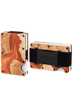 Aluminiowe etui z gumką na karty zbliżeniowe RFID (drewno + pomarańczowa żywica) ze sklepu Koruma ID Protection w kategorii Etui - zdjęcie 186243393