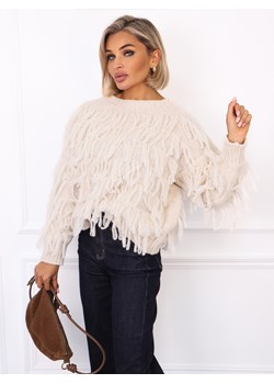 SWETER OVERSIZE Z FRĘDZLAMI- BEŻOWY ze sklepu olika.com.pl w kategorii Swetry damskie - zdjęcie 186243570