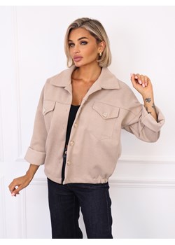 KURTKA OVERSIZE BEŻOWA W JASNE  PASKI ZE ŚCIĄGACZEM NA DOLE ze sklepu olika.com.pl w kategorii Kurtki damskie - zdjęcie 186243583