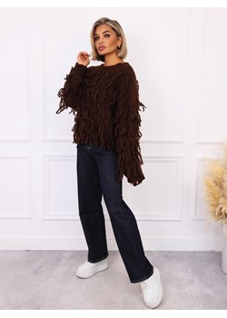 SWETER OVERSIZE Z FRĘDZLAMI- BRĄZOWY ze sklepu olika.com.pl w kategorii Swetry damskie - zdjęcie 186243611