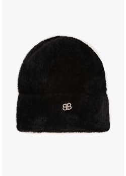 Czarna Czapka Typu Beanie z Wełną i Wiskozą Ozdobiona Naszywką Borirra ze sklepu born2be.pl w kategorii Czapki z daszkiem męskie - zdjęcie 186254540
