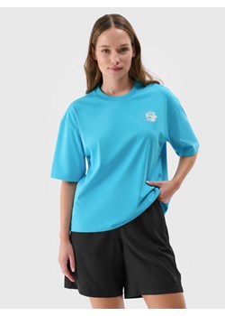 Damski t-shirt z nadrukiem 4F 4FRSS24TTSHF2108 - turkusowy ze sklepu Sportstylestory.com w kategorii Bluzki damskie - zdjęcie 186254813