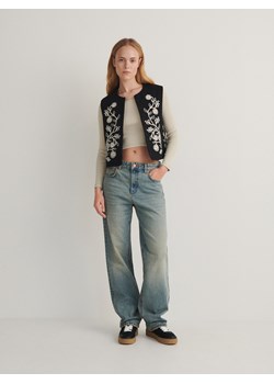 Reserved - Longsleeve z ozdobnymi paskami - kremowy ze sklepu Reserved w kategorii Bluzki damskie - zdjęcie 186262364