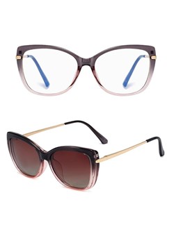 Damskie okulary do komputera z nakładką przeciwsłoneczną Clip-on 25114B ze sklepu Stylion w kategorii Okulary zerówki damskie - zdjęcie 186265611