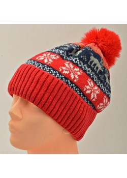 ŚWIĄTECZNA Ocieplana czapka zimowa z pomponem czerwona ST-563D ze sklepu Stylion w kategorii Czapki zimowe męskie - zdjęcie 186265613