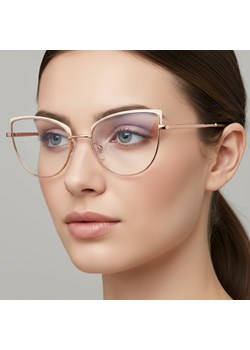 Okulary kocie do komputera damskie z filtrem BLUE Light zerówki 2586-1 złoty/ecri ze sklepu Stylion w kategorii Okulary zerówki damskie - zdjęcie 186265631