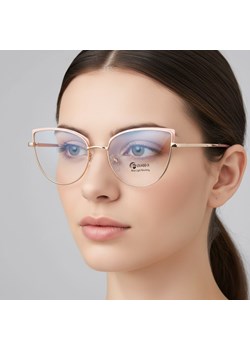 Okulary kocie do komputera damskie z filtrem BLUE Light zerówki 2586-2 złoty/róż ze sklepu Stylion w kategorii Okulary zerówki damskie - zdjęcie 186265632