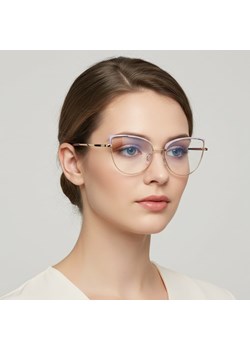 Okulary kocie do komputera damskie z filtrem BLUE Light zerówki 2586-4 złoty/fiolet ze sklepu Stylion w kategorii Okulary zerówki damskie - zdjęcie 186265633