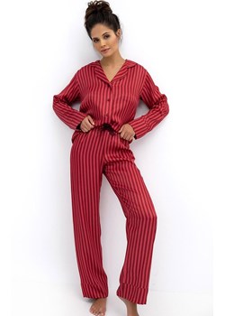 Sensis długa piżama w paski Rosemary, Kolor bordowo-czerwony, Rozmiar S, SENSIS - id: 218490 - marki Sensis - 186270030 Sensis długa piżama w paski Rosemary, Kolor bordowo-czerwony, Rozmiar S, SENSIS ze sklepu Primodo w kategorii Piżamy damskie - zdjęcie 186270030