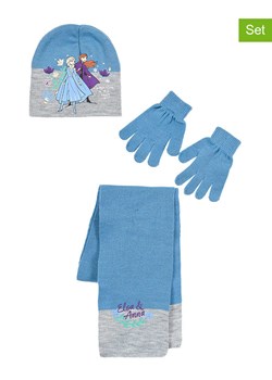 FROZEN 3-częściowy zestaw &quot;Kraina Lodu&quot; w kolorze błękitno-jasnoszarym ze sklepu Limango Polska w kategorii Czapki dziecięce - zdjęcie 186270113