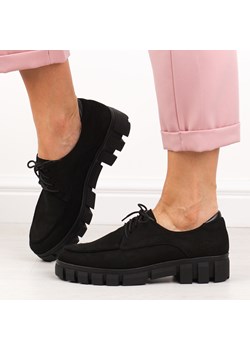 Czarne nubukowe skórzane Polskie półbuty damskie Deoni D164A ze sklepu suzana.pl w kategorii Półbuty damskie - zdjęcie 186273652