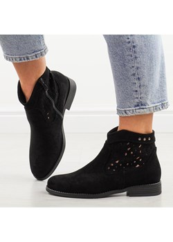 Czarne wiosenne zamszowe ażurowe botki damskie S.Barski 51-113 ze sklepu suzana.pl w kategorii Botki - zdjęcie 186274052