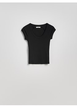 Reserved - T-shirt slim fit - czarny ze sklepu Reserved w kategorii Bluzki damskie - zdjęcie 186276233