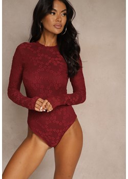 Bordowe Body Longsleeve z Koronki z Bawełną Zenisesa ze sklepu renee.pl w kategorii Body damskie - zdjęcie 186279041