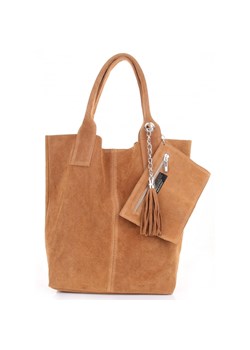 Włoska Torebka Skórzana  Shopper bag Zamsz Naturalny Ruda ze sklepu PaniTorbalska w kategorii Torby Shopper bag - zdjęcie 186281800