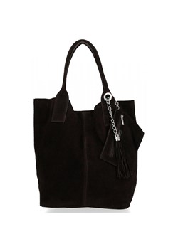 Włoska Torebka Skórzana  Shopper bag Zamsz Naturalny Czekolada ze sklepu PaniTorbalska w kategorii Torby Shopper bag - zdjęcie 186281812