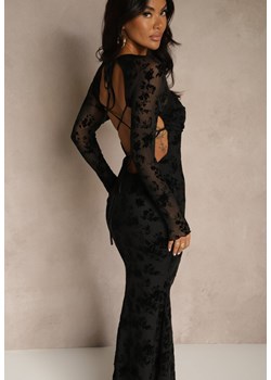 Czarna Sukienka VICES Bodycon z Siateczki Ozdobionej Wzorem w Kwiaty Rivita ze sklepu renee.pl w kategorii Sukienki - zdjęcie 186283262