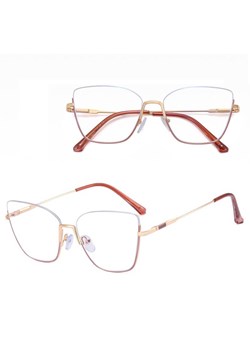 Damskie okulary półramki kocie zerówki do komputera BLUE LIGHT 25142C Złoty/Brudy Róż ze sklepu Stylion w kategorii Okulary zerówki damskie - zdjęcie 186293154