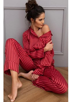 Sensis długa piżama w paski Rosemary, Kolor bordowo-czerwony, Rozmiar S, SENSIS ze sklepu Primodo w kategorii Piżamy damskie - zdjęcie 186295691