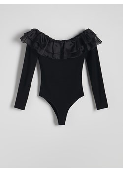 Reserved - Bawełniane body z falbaną - czarny ze sklepu Reserved w kategorii Bluzki damskie - zdjęcie 186312664