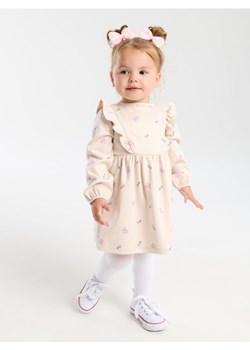 Sinsay - Sukienka z ozdobnymi falbanami na rękawach w delikatną jodełkę - kremowy ze sklepu Sinsay w kategorii Sukienki niemowlęce - zdjęcie 186317434