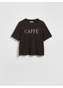 Reserved - T-shirt z haftowanym napisem - ciemnobrązowy ze sklepu Reserved w kategorii Bluzki damskie - zdjęcie 186318884