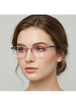 Okrągłe oprawki korekcyjne okulary zerówki TR-97E różowy transparentny ze sklepu Stylion w kategorii Oprawki do okularów damskie - zdjęcie 186319772