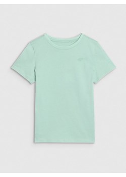 Dziewczęcy t-shirt basic 4F 4FJWSS25TTSHF2177 - zielony ze sklepu Sportstylestory.com w kategorii Bluzki dziewczęce - zdjęcie 186321220