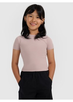 Dziewczęcy crop top 4F 4FJWAW25TTSHF2393 - beżowy ze sklepu Sportstylestory.com w kategorii Bluzki dziewczęce - zdjęcie 186321240