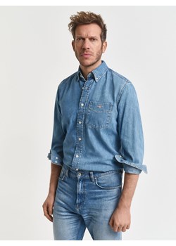 Gant Męska koszula dżinsowa Mężczyźni Regular Fit Bawełna niebieski jednolity ze sklepu vangraaf w kategorii Koszule męskie - zdjęcie 186329813
