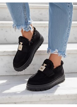 Czarne buty Kalliope z platformą i futerkiem ze sklepu royalfashion.pl w kategorii Mokasyny damskie - zdjęcie 186332924