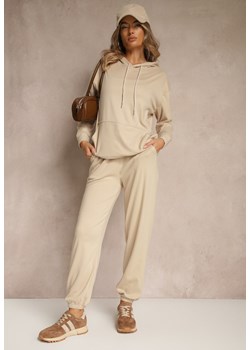 Beżowy Komplet Dresowy Spodnie i Bluza z Kapturem i Kangurową Kieszenią Lotilea ze sklepu renee.pl w kategorii Komplety i garnitury damskie - zdjęcie 186342243