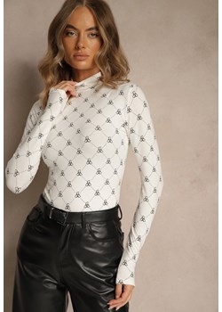 Biała Bluzka Longsleeve Półgolf z Bawełny Ozdobiona Geometrycznym Nadrukiem Zantila ze sklepu renee.pl w kategorii Bluzki damskie - zdjęcie 186343600