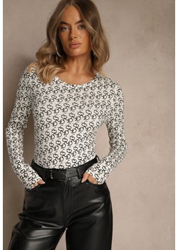Czarno-Biała Bluzka Longsleeve z Bawełny Ozdobiony Literowym Wzorem Javelina ze sklepu renee.pl w kategorii Bluzki damskie - zdjęcie 186343610