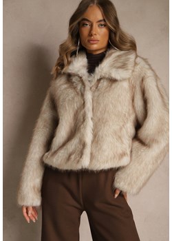 Beżowa Kurtka Futerko o Fasonie Cropped z Kołnierzem Abentia ze sklepu renee.pl w kategorii Kurtki damskie - zdjęcie 186343630