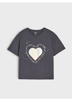 Sinsay - Bawełniana koszulka z połyskującymi elementami - szary ze sklepu Sinsay w kategorii Bluzki dziewczęce - zdjęcie 186344223