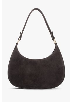 Estro: Ciemnobrązowa torebka damska typu shoulder bag z włoskiego weluru naturalnego Premium ze sklepu Estro w kategorii Torebki hobo - zdjęcie 186349890