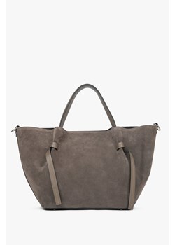 Estro: Ciemnobeżowa torebka damska typu łódka z włoskiego weluru naturalnego Premium ze sklepu Estro w kategorii Torby Shopper bag - zdjęcie 186349924