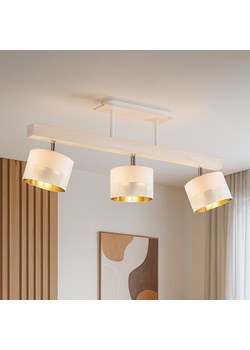Biała lampa sufitowa 3-punktowa na drewnianej listwie z regulacją kąta padania światła HOLLYWOOD GLAM ze sklepu Lysne w kategorii Lampy wiszące - zdjęcie 186350090