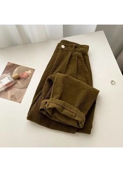 Damskie sztruksowe spodnie typu baggy - Khaki S ze sklepu Intimica.pl w kategorii Spodnie damskie - zdjęcie 186354800